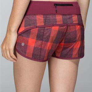 Lululemon Run: Speed Short
Yama Check Heathered Flaming Tomato / Rust Berry 8